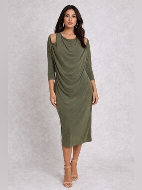 Anthropologie Olive Cold-Shoulder Drape Midi Dress
